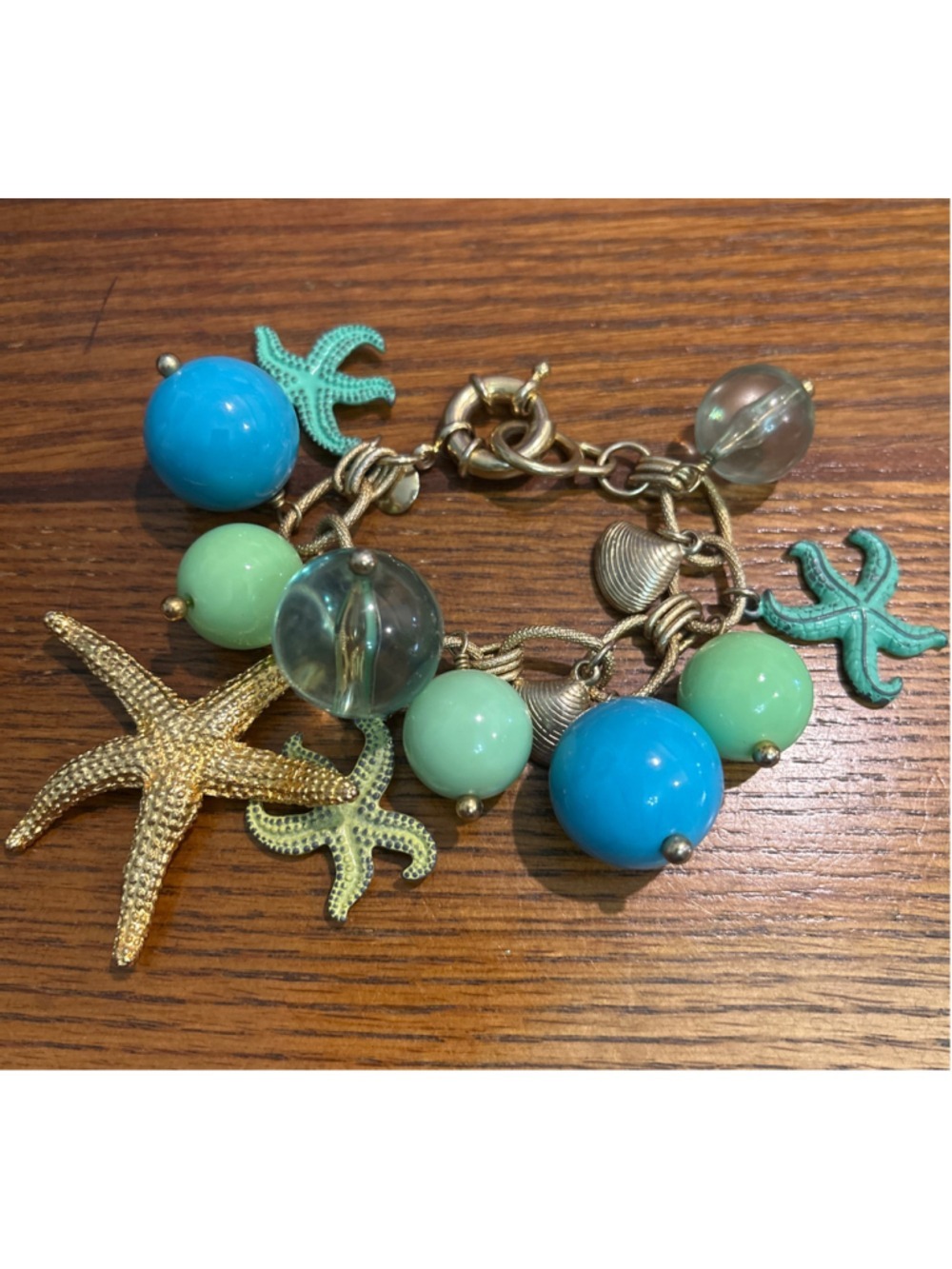 Women's J. Crew Nautical Starfish Bracelet Blue Green Starfish Seashell